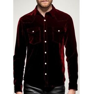 Monfrere Mens Silk Blend Shirt Burgundy Velvet Eastwood Western Snap Front M